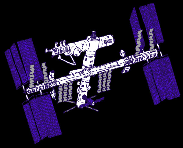 Illustration de la Station spatiale internationale pour une bande dessinée publiés dans le magazine Québec science