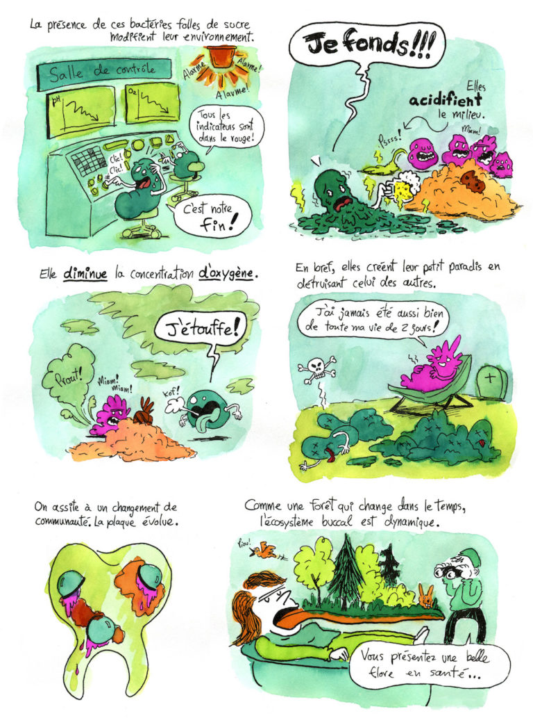 Bande dessinée sur le microbiome et l'écologie buccale