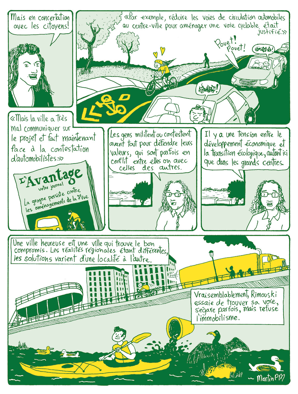 Page 11 du bédéreportage Le Bonheur en transition, au sujet de la transition environnementale à Rimouski