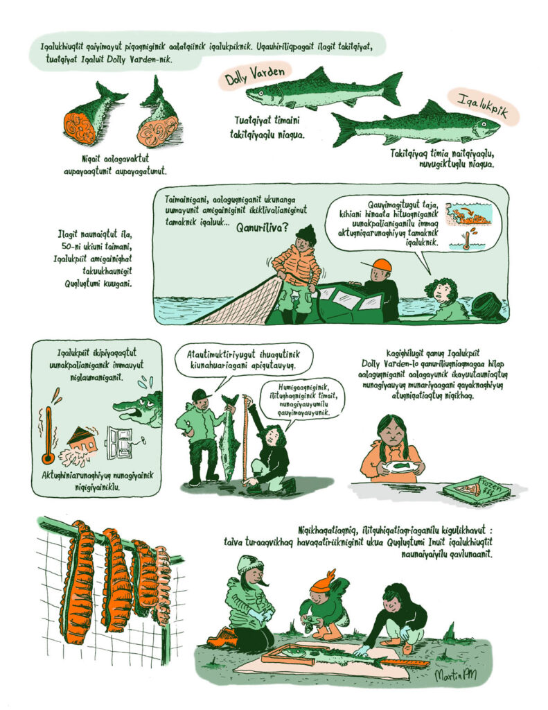 A comic about some fish decline in Nunavut, Canadian Arctic, because of climate change (Inuinnaqtun version)