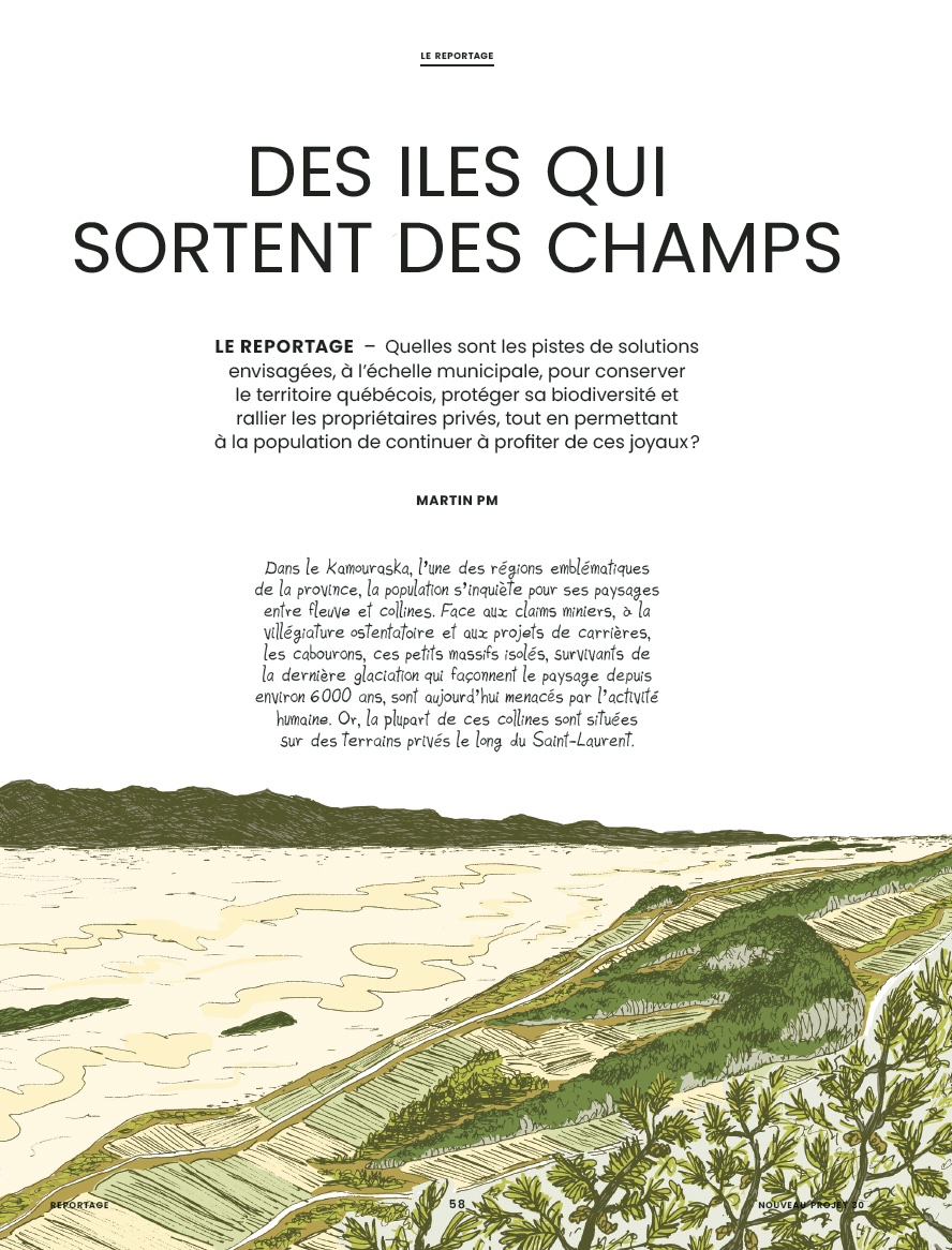 Extrait de reportage en bande dessinée sur la conservation des cabourons du Kamouraska au Québec et sur la conservation des milieux naturels au Centre-du-Québec.