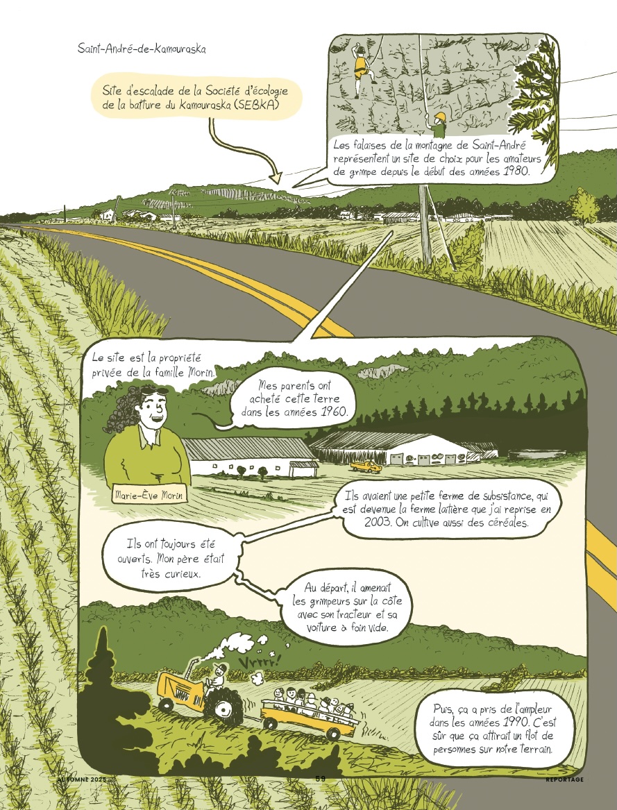 Extrait de reportage en bande dessinée sur la conservation des cabourons du Kamouraska au Québec et sur la conservation des milieux naturels au Centre-du-Québec.